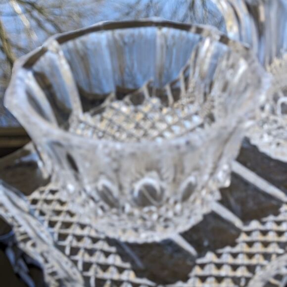 Cut Lead Crystal Sugar Creamer Tray Set Germany Hobnail Exquisite Detail MCM - Picture 3 of 16